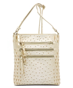 Ostrich Croc Multi Zipper Crossbody Bag OS093 BEIGE